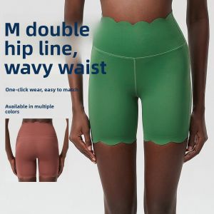 Womens Yoga Pants Small Wave Sport Fitness Tight Middle Size Five Pants Quick Dry Car Pants mid Waist Design Moisture Wicking