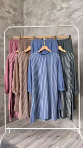 LD 110 120 130 CM XL XXL XXXL Heyun Set Jumbo Setelan Tunik Salur One Set Wanita Kekinian