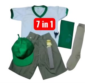 Complete Set 7in1 For BSP School Uniform With Green Pipping