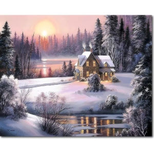KAYOU | Acrylic Painting By Numbers On Canvas Paint Kit Winter Snowhouse Coloring On Numbers Handpainted Wall Decor Gift