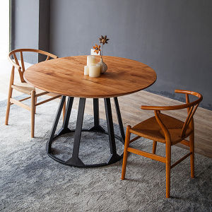 Solid Wood round Dining Table Minimalist Modern Small Apartment Dining Table Industrial Style Restaurant Dining Table Casual Reception Table and Chair
