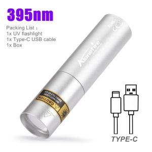 Alonefire | Zoom Mini 365nm/395nm UV Light Flashlight USB Rechargeable Cat Dog Pet Urine Tinea Money Ore Jade Scorpion Detection Lamp Torch