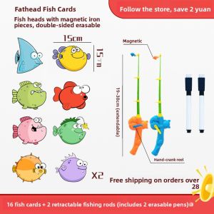 Erasable Fishing Game Cards Magnetic Fishing Rod Toy for Children Kindergarten English Classroom Teaching Aids Primary School