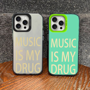 Black MUSIC IS MY DRUG Luck Print Phone Case For iPhone 16 Pro Max 15 14 13 12 11 XS 8 7 Plus SE 2022 Shockproof Back TPU Cover