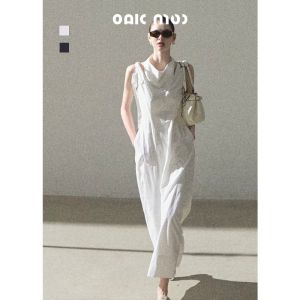 OAKMOO | Đầm Halter Dây Đeo Không T Tay Thắt Eo Bằng Cotton