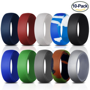 Geedyn 8.7mm Width 7-14 Size 10 Colour Wide Flat Set Silicone Ring for Man Workout Engagement Bands Promise