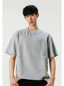 American High Street Heavyweight Design Short Sleeve T-Shirt Men Summer Loose Casual Half Sleeve Youth Fashion round Neck