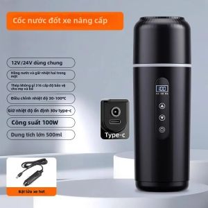 Cốc Giữ Nhiệt Ô Tô 12V 24V Di Động 500ml Chất Liệu Thép Không Gỉ Màn Hình Cảm Ứng Kỹ Thuật Số Bình Giữ Nhiệt Ấm Nước Ô Tô