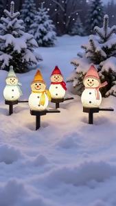 Warm LED Solar Snowman Stake Lights Waterproof Outdoor Holiday Lighting For Lawn Backyard Patio Walkway Xmas Yard Decoration