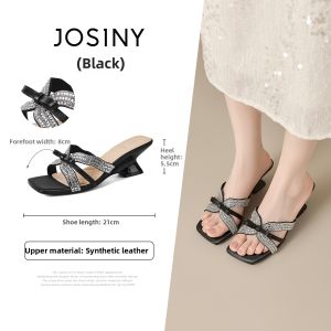 Josiny | Square Toe High Heel Crystal Open Toe Sandals