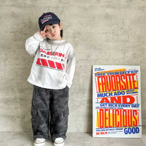 Charming Mom Kids T-shirt 2024 Autumn New Arrival Boys and Girls Japanese Fashion Brand Western Style T Baby Letter Long Sleeves Bottoming Shirt