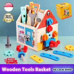 【SG Ready Stock】32pcs Kids Wooden Construction Tools Kit House Toy Set★Toddler Repair Tool Basket/Box Playset✅Children Pretend Play Toolbox✅Educational Toy✅STEM Toy✅