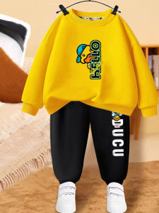 Yellow Duck Childrens Clothing Set Autumn Winter Long Sleeve Two-Piece Set for Boys Cartoon Sweatshirt And Pants Kids Outfits