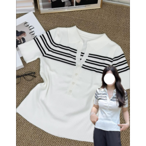 HUOLISI | Slim Fit White Stripe Half-Open Placket T-shirt