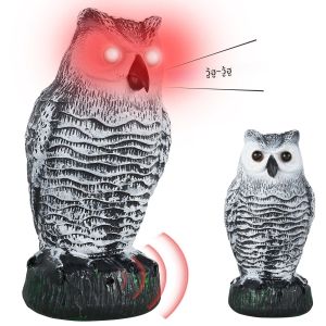 นกฮูก Decoy ตกแต่งนกฮูกปลอม Scare BIRD อุปกรณ์ควบคุมหัวหมุนและแสงสวนกลางแจ้ง YARD BIRD Repellent