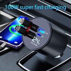 120W 4 In 1 Car Charger Scalable Cable Suitable Fast Charge Mobile Phone Adapter For All Mobile Phones