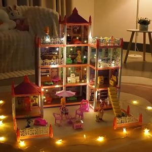 YUNLEO Pretend Play Toys Set Little Princess Castle Simulation Villa House Birthday Gift For Girls 14/7/4 Room
