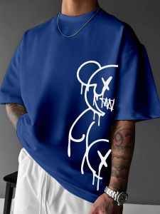 Hot-selling casual and fashionable bear print outdoor street mens T-shirts in summer 2025