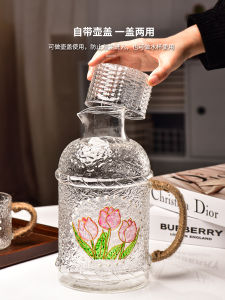 Retro Painted Hammered Hemp Rope Water Pitcher Glass High Temperature Resistant Cold Boiled Water Water Cup Set Cold Water Bottle Teapot