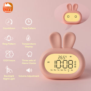 House Life Cartoon Rabbit Expression Alarm Clock Multi-Function Smart Night Light Electronic Clock Children Students Snooze Digital Alarm Clock