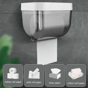 Transparent Toilet Tissue Box/Waterproof Non-Perforated Toilet Bathroom Tissue Holder Toilet Box Bathroom Storage Paper Organizer Tissue Holder Rack Self Hygiene Roll Paper Box Set (Black)