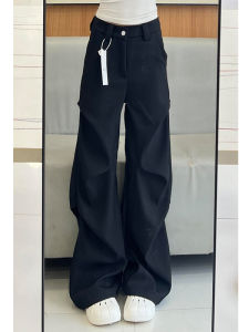 Quần Ống Rộng Cạp Cao Màu Đen Dài Thường Ngày Cho Nữ Quần Dài Công Sở Phong Cách Mỹ Dáng Rộng Thoải Mái