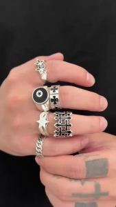 Ingemark | Ingemark 6 Pcs/Set Punk Hip Hop Irregular Star Cross Adjustable Rings Men Creative Silver Color Open Finger Rings Street Jewely