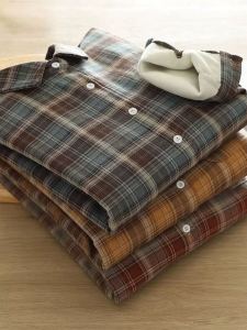 Thickened Fleece Warm Plaid Cotton Shirt Womens Winter Casual Inner Wear Slimming Base Layer Pure Cotton Top Polo Collar