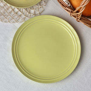 Japanese Style Simple Yellow Salad Plate Breakfast Steak Dessert Flat Dish Ceramic round Plate Universal Pure Color Dinnerware