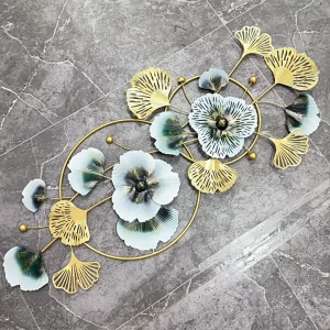150cm 3D Metal Flower Ginkgo Leaf Iron Art Pendant Wall Decoration Living Room Sofa Background Wall Porch Metal Flower Ginkgo Leaf Wall Hanging Stereoscopic