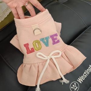 Valentines Day Love Pink Princess Velvet Dog Dress Spring Summer Teddy Bichon Pet Clothes Puppy Girls Costume Accessories