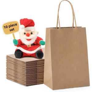 Gift Bags Christmas Gift Packaging Bags with Handles Solid Colored Kraft Paper Bags Birthday Bulk Party Gift Bags Shopping