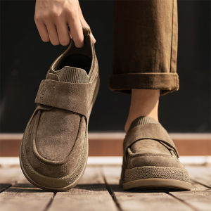 Mens Casual Flip-Flop Leather Shoes Soft Bottom Bean Bean Shoes Autumn Winter Versatile Retro Brushed Leather Mens Business Casual Shoes