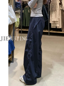 Quần Dài Công Sở Màu Xanh Lam Rộng Rãi Cạp Cao 175cm Cho Nữ Mùa Hè 2025 Phong Cách Mới Quần Dài Ống Rộng