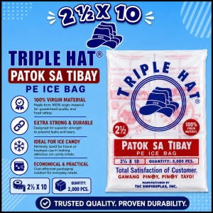 Triple Hat Patok sa Tibay PE Ice Candy Bag Size 2 ½ x 10 Quantity 2000 Pcs