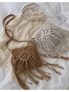 Túi Đeo Chéo Vuông Nhỏ Thủ Công Bohemian Tua Rua Túi Đeo Vai Đơn Phong Cách Lười Cho Thanh Thiếu Niên Túi Xách Thường Ngày