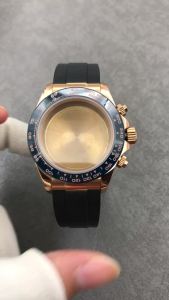 39mm VK63 Watch Case Dark Blue Rubber Strap With Metal Connector Ceramic Bezel Fit VK63 Quartz Movement Watch Replacement Parts
