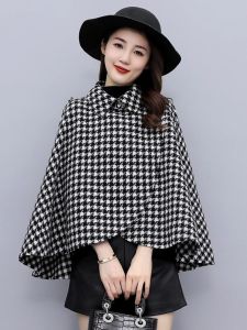 Short Tweed Coat Womens Autumn Winter New Style Thin Cowl Neck Wrap Shoulder Outerwear Casual Business Fashion Outerwear