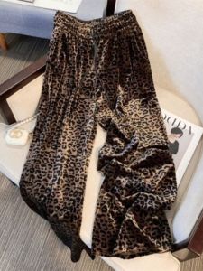 กางเกงขายาวทรงหลวมเอวสูงลายเสือดาวสไตล์ย้อนยุคสำหรับผู้หญิง กางเกงขายาวทรงตรงลำลอง ฤดูใบไม้ร่วง 2025 กางเกงขายาวทรงหลวมสำหรับผู้หญิง