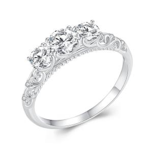 BAMOER Round Moissanite Platinum Plated Ring for Women D Color VVS1 EX Engagement 925 Sterling Silver Ring MSR009