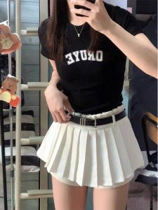 Váy Ngắn Xếp Ly Màu Trắng Cạp Cao Cho Nữ Mùa Thu Đông Mỏng Chống Ánh Sáng Cho Nữ Váy Ngắn Quần Ngắn Phong Cách Hàn Quốc