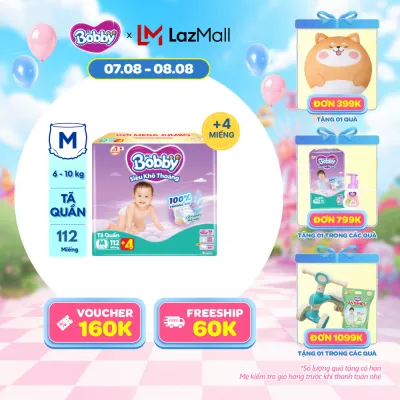 [20g 7-10.8 QUÀ TO][TẶNG MIẾNG NGẪU NHIÊN] Tã quần Bobby Siêu Khô Thoáng - 100% Thoáng Khí Mega Jumbo M112 (số miếng tặng thay đổi theo từng đợt nhập hàng)