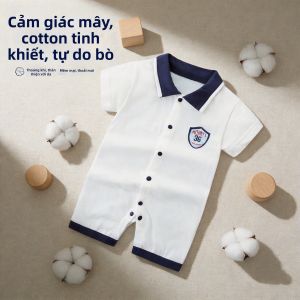 Prince Danton | Cotton Thin Collared Baby Romper Boys School Style Short Sleeve