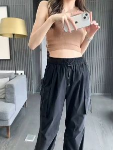 Fashion Trousers Pants For Women High Wasit Wide Leg Sports Causal Jogger Pants Pink Cargo Pant 工装裤
