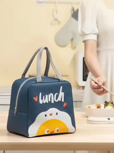 Aqrau 【50%OFF】 เสื้อผ้าออกซ์ฟอร์ดสำหรับกระเป๋าสำหรับเด็กนักเรียนอาหารลาย3D เด็กกล่องข้าวกลางวันกล่องใส่อาหารกระเป๋าโท้ทแบบพกพา