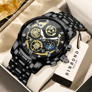BINBOND Auto Date Chronograph Mens Watch Precise Quartz Watches for Men Luxury Durable Luminous Waterproof Casual Reloj