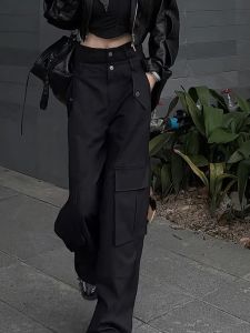High Waist Workwear Pants Womens Loose Black Trendy Multi-Pocket Fashionable Street Style Age-Defying plus Size Autumn Pants