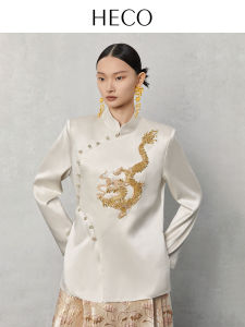 New Chinese Style Acetate Cheongsam Jacket Womens Loose Fit Spring 2024 Design Sensation Top HECO Flying Dragon Twist