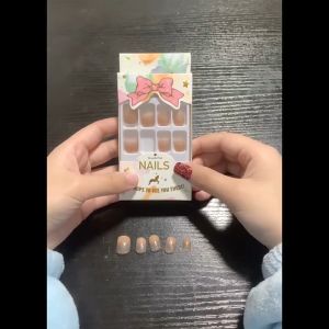 【With Glue】【Design 190-596】24pcs Cute Ribbon Nails Patch Glue Type Solid Color Manicure Nail Art
