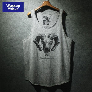 Loose Fit American Retro Print Tank Top plus Size 300 Pounds Men Summer Fashion Fitness Beach Sleeveless T-Shirt